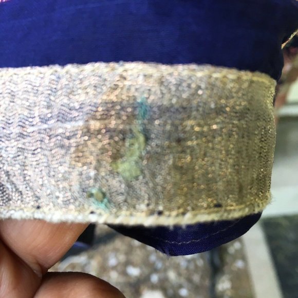 Vintage Navy-Blue BAGH PHULKARI chiffon SAREE SARI - Picture 8 of 10